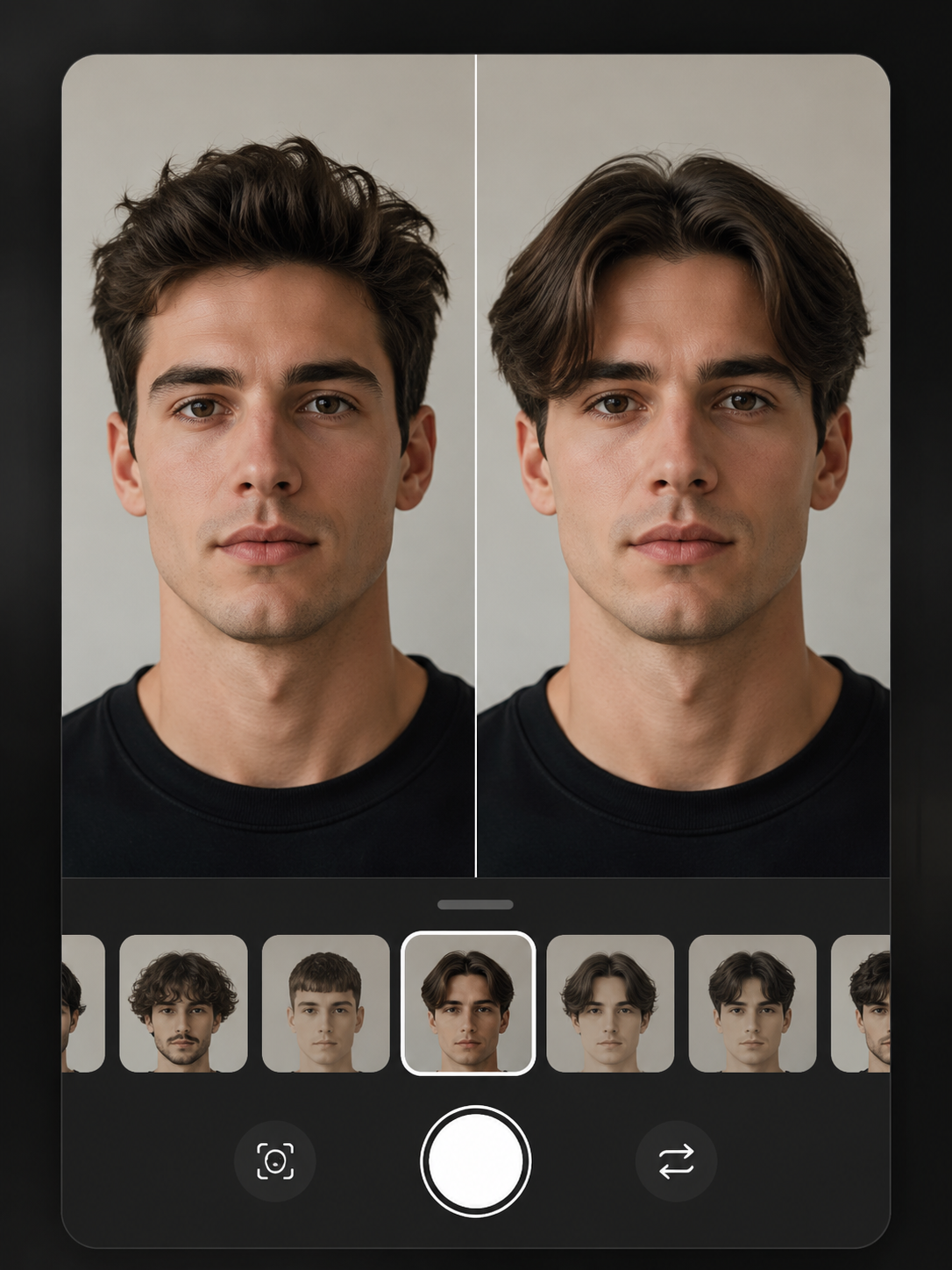 AI middle part haircut try on preview