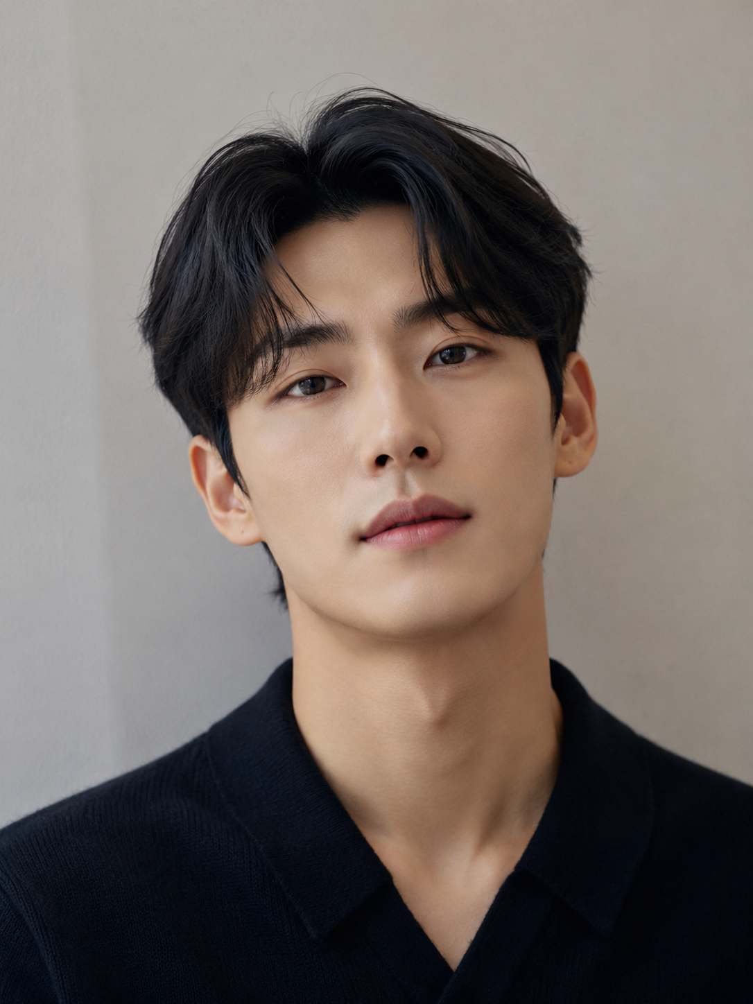 Korean middle part haircut with soft sweep