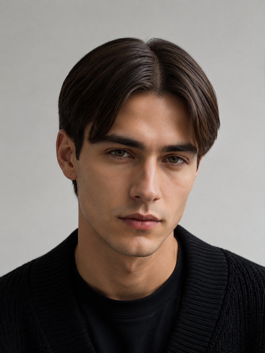 straight middle part haircut