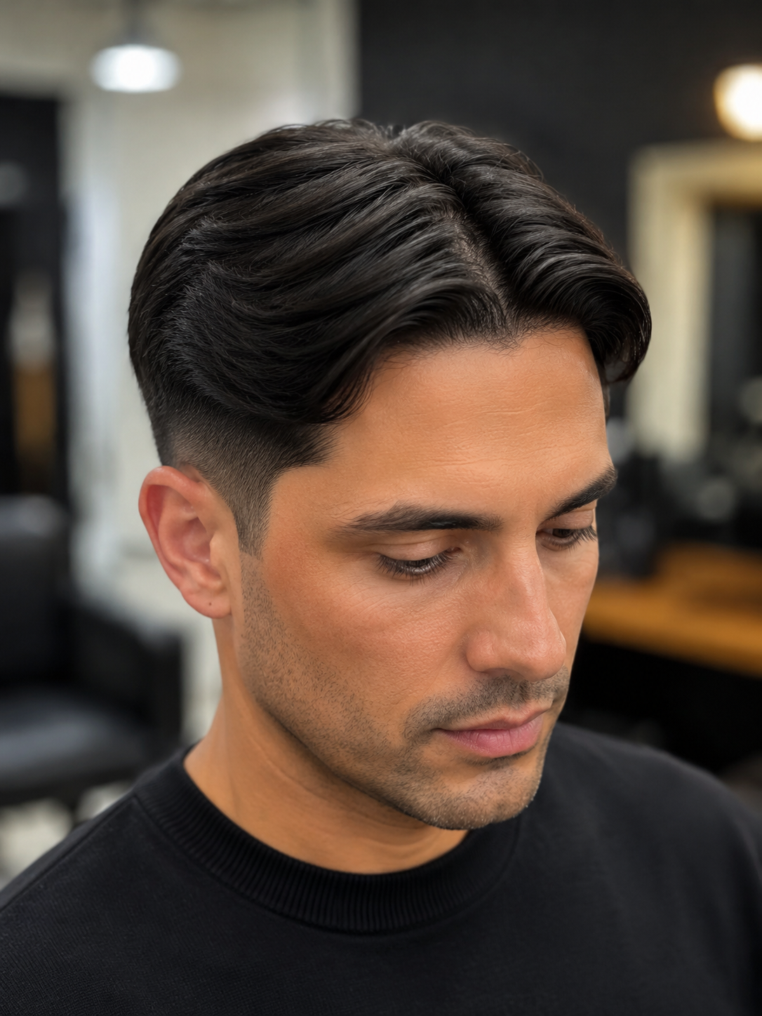 middle part taper haircut with clean sides