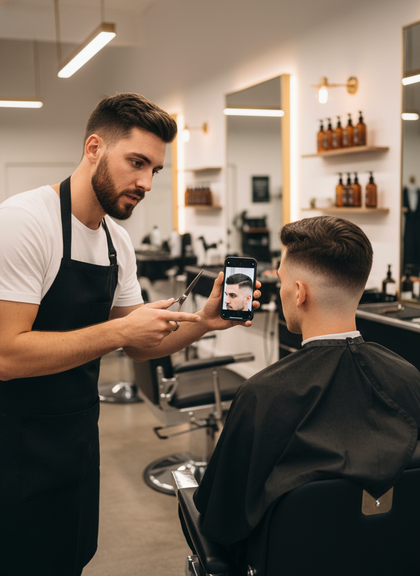barber reference image for modern Caesar haircut