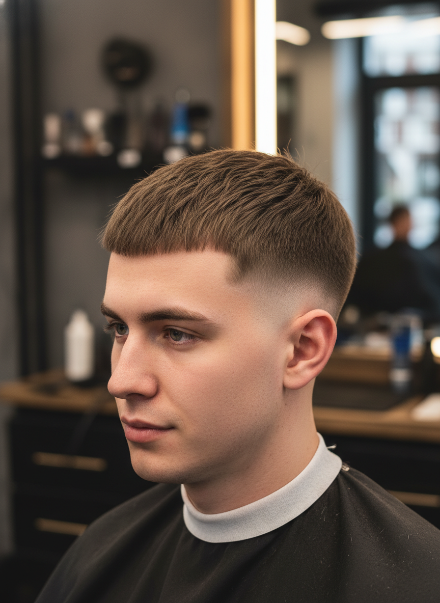 modern Caesar fade with blended sides