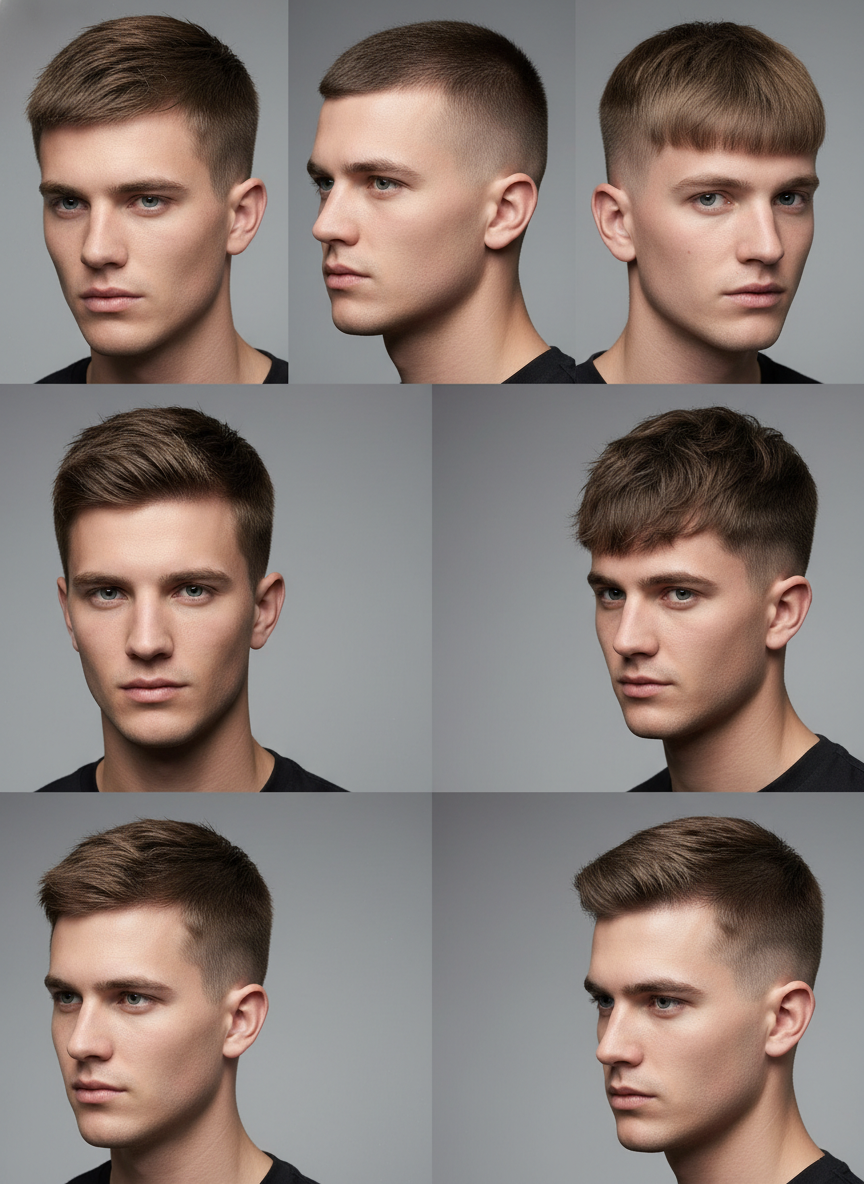 related short hairstyles to modern Caesar including buzz cut French crop crew cut and fade