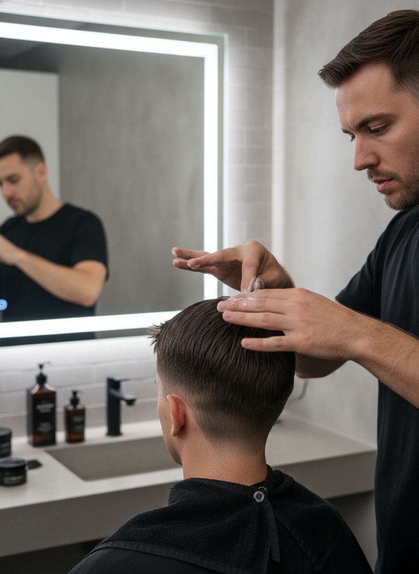 how to style a modern Caesar haircut with matte texture product