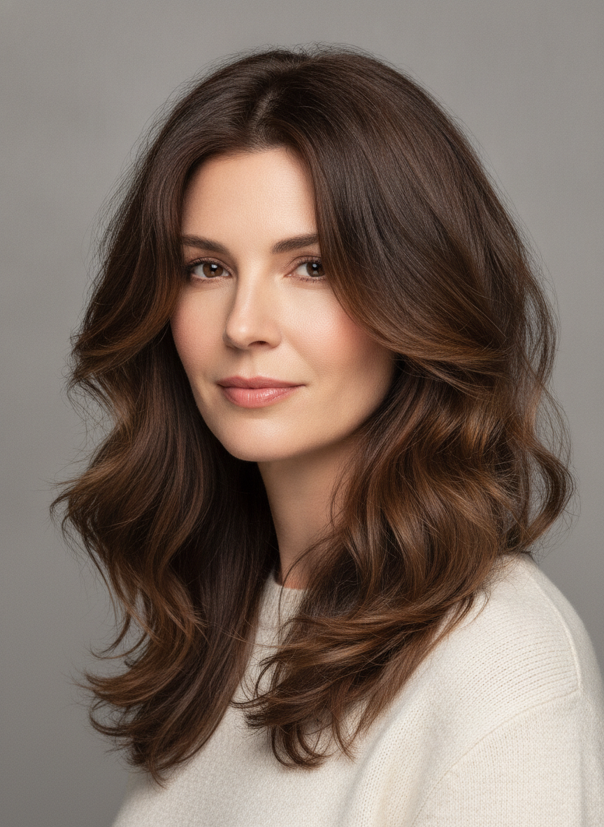 oval face layered wavy hair