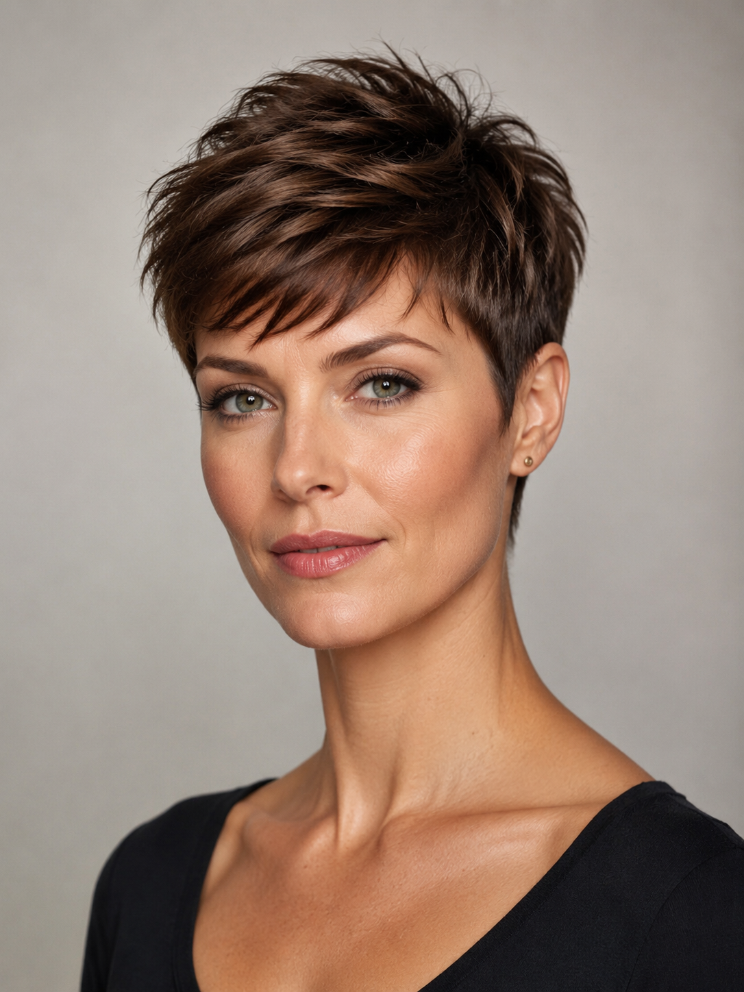 pixie cut with soft cropped sides and textured top