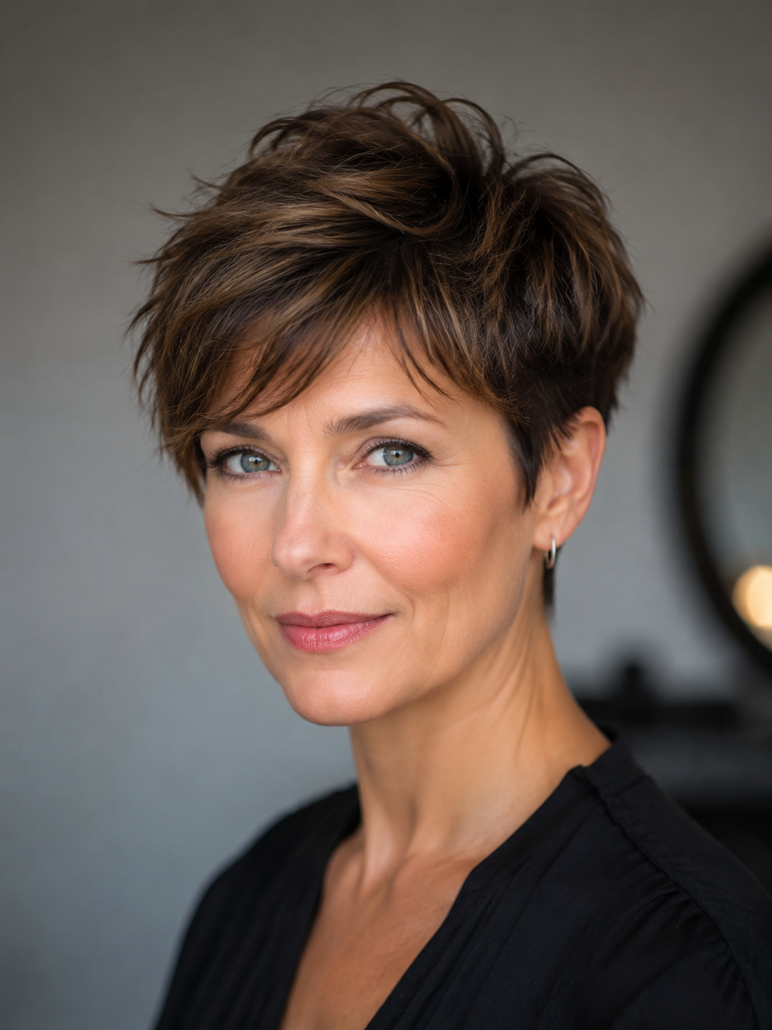 layered pixie cut with textured crown
