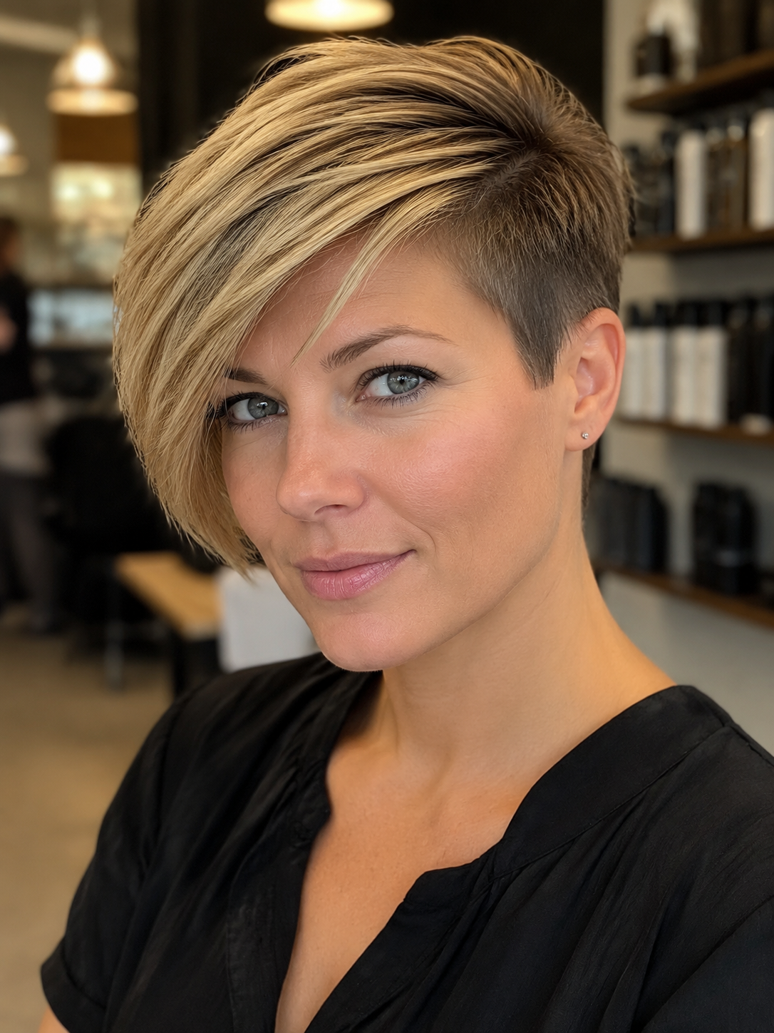 side-swept pixie cut with movement