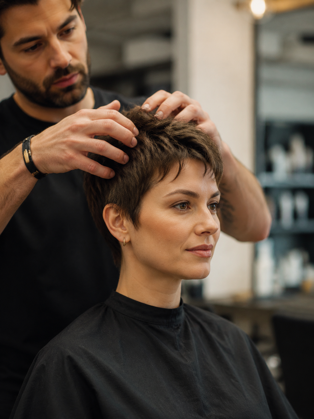 styling a pixie cut with texture cream and fingers