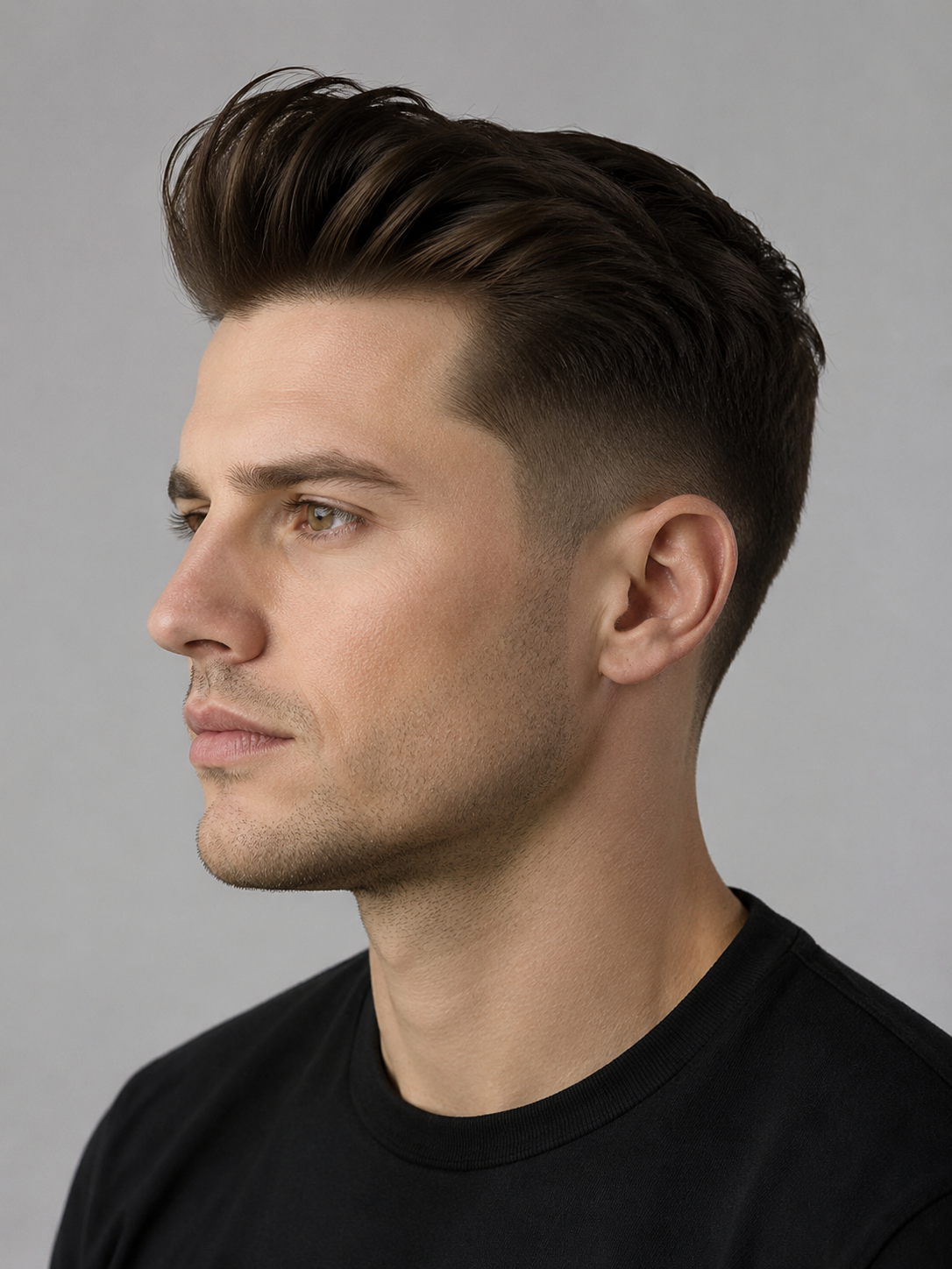 quiff haircut with lifted front and tapered sides