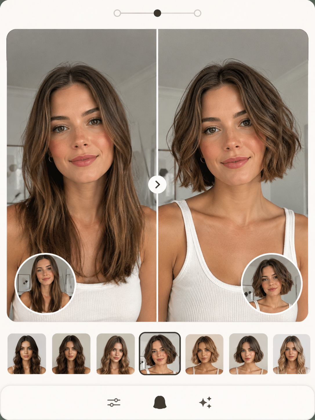 AI Riviera bob try on preview showing chic polished bob shape