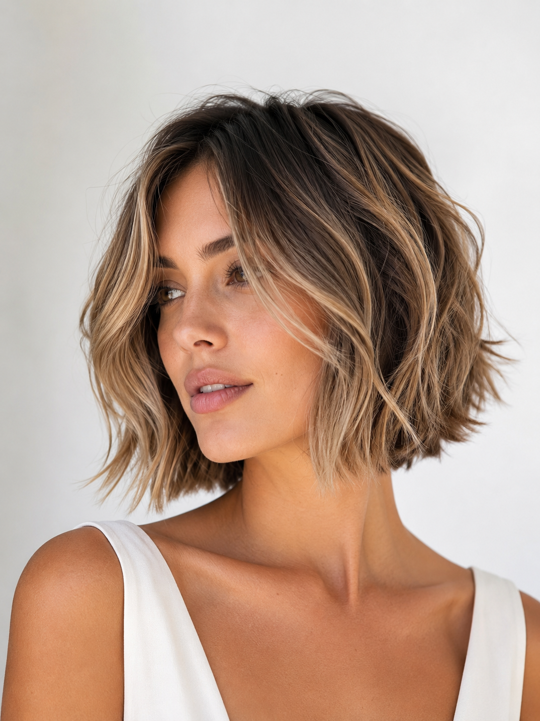 Riviera bob hairstyle with chic polished shape and soft coastal movement