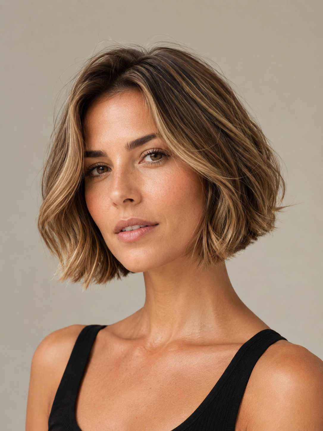short Riviera bob at chin length with chic polished shape