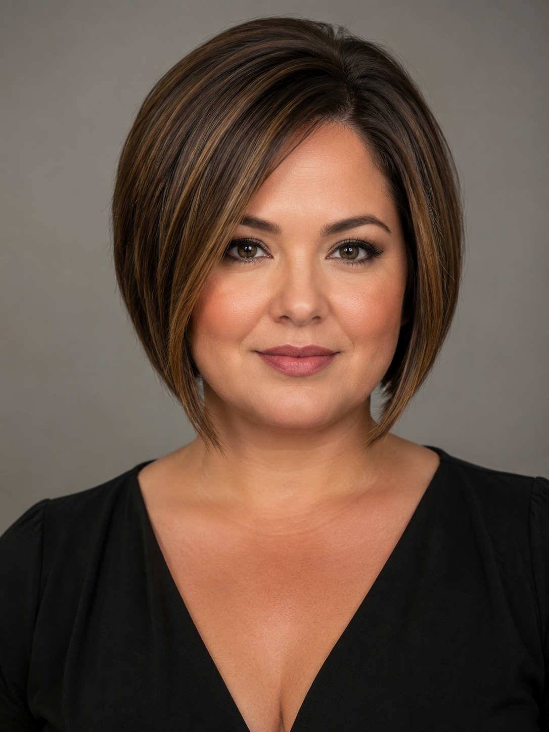 angled bob for round face with diagonal lines near the jaw