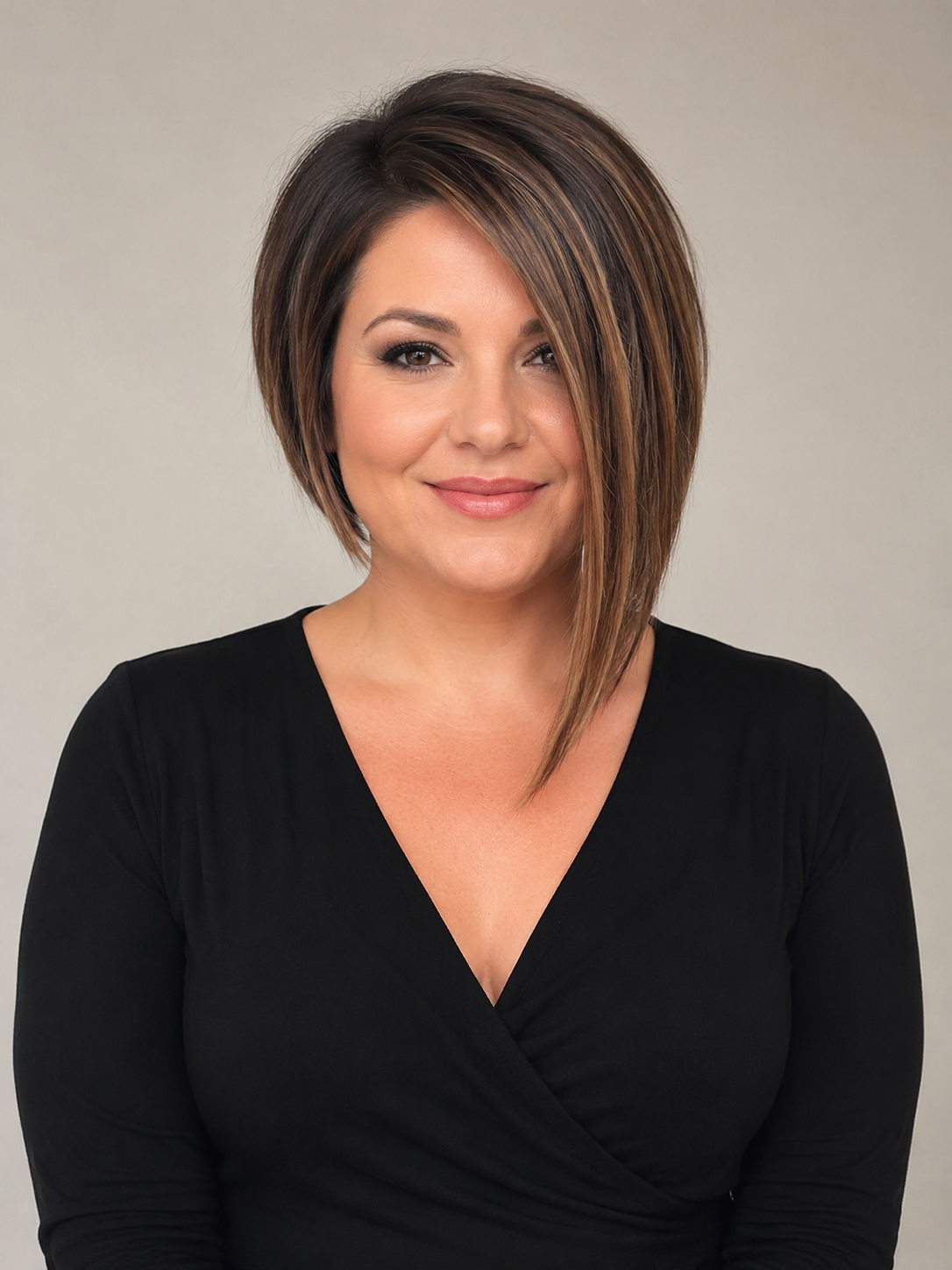 asymmetrical bob for round face with one side longer