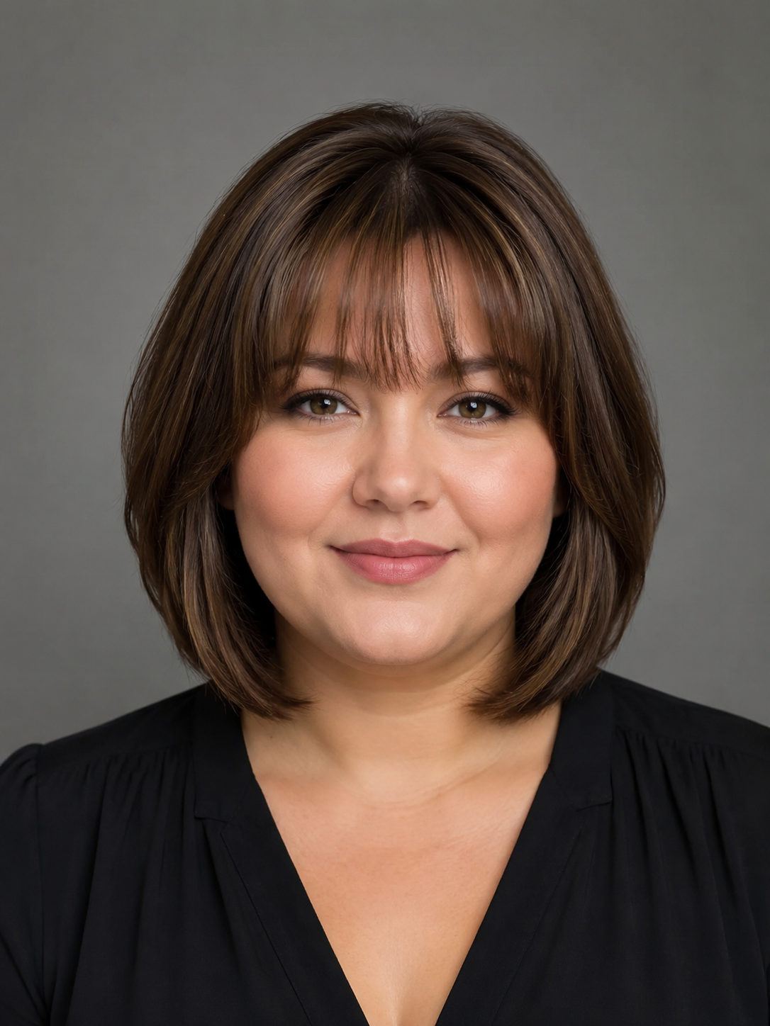 medium bob with bangs for round face with soft fringe