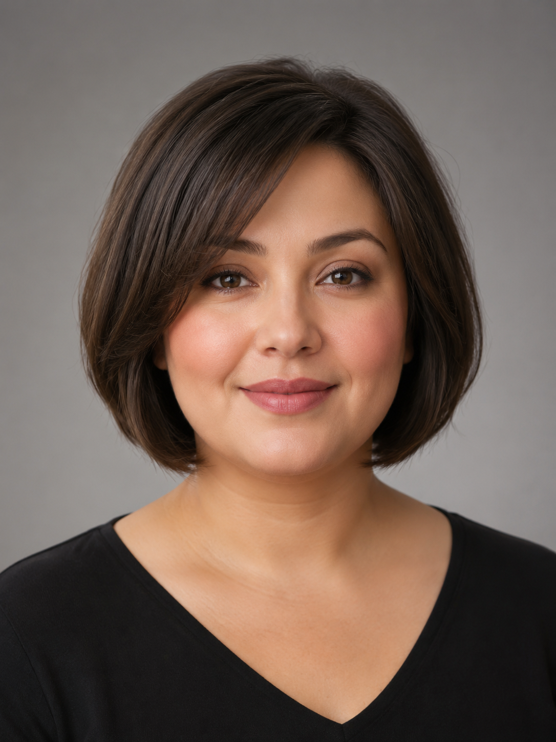 soft bob for round face with jaw-grazing length