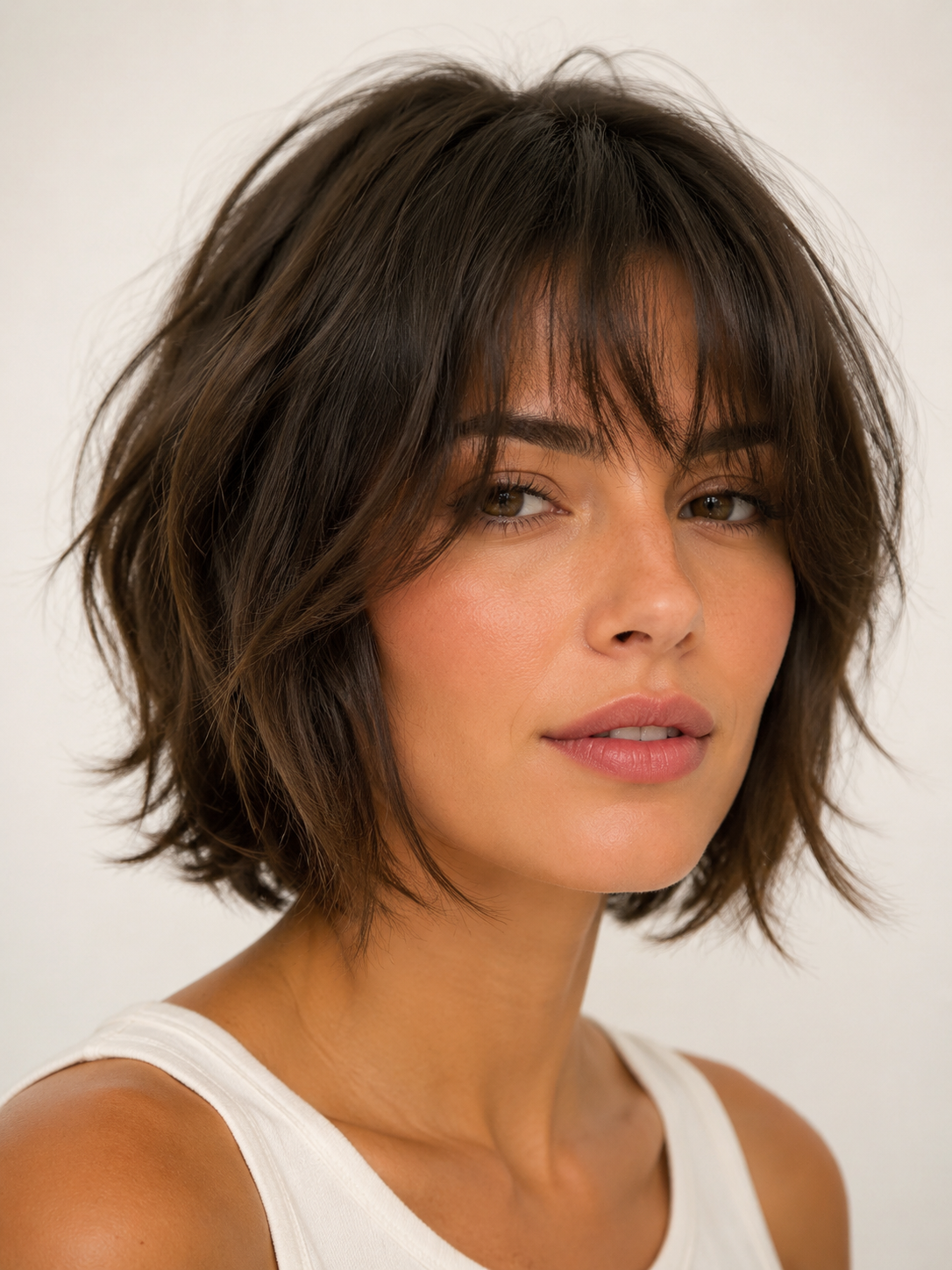 classic shaggy bob haircut with loose piecey layers and bob shape
