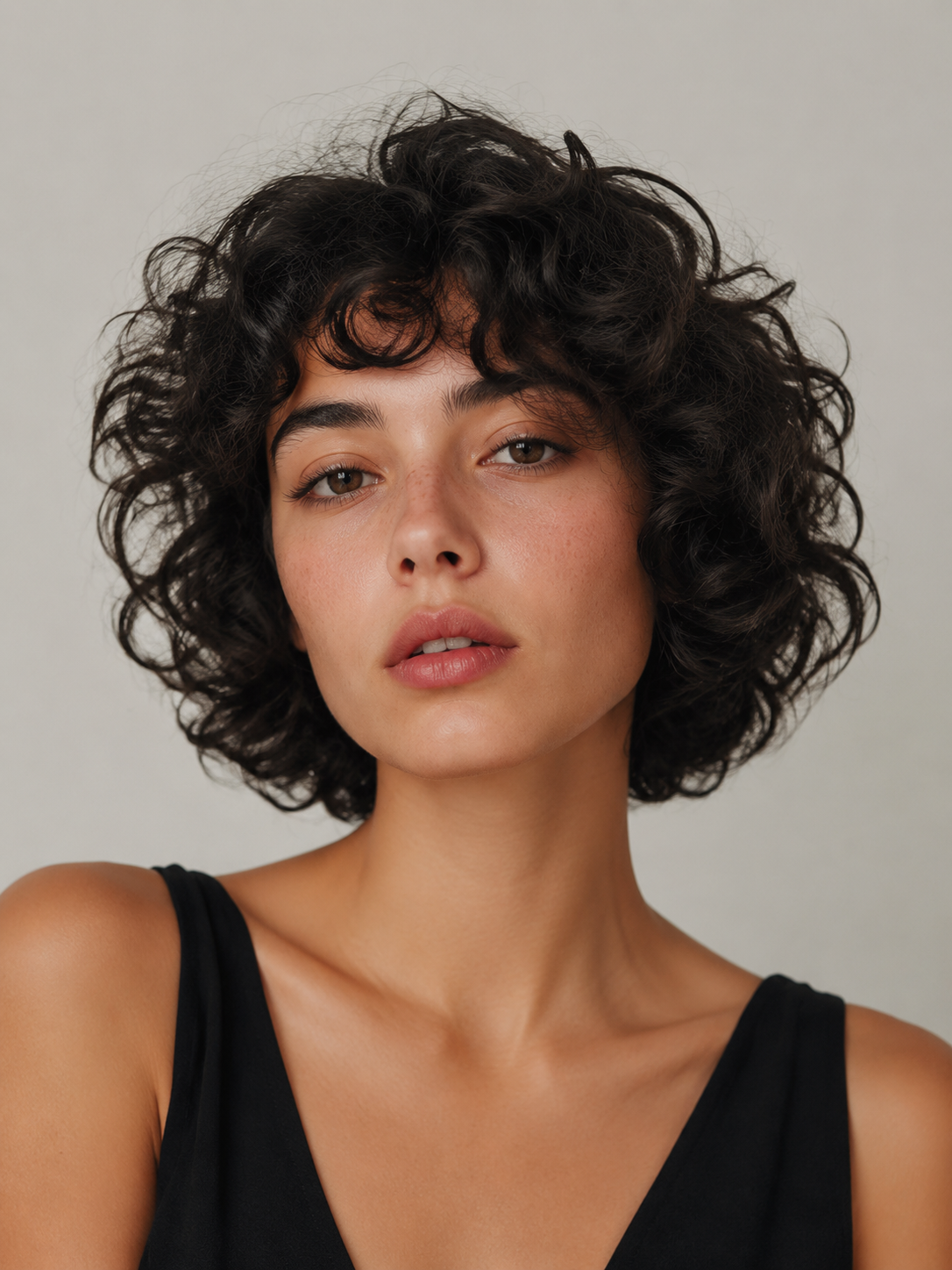 curly shaggy bob with shaped layers and defined curl movement