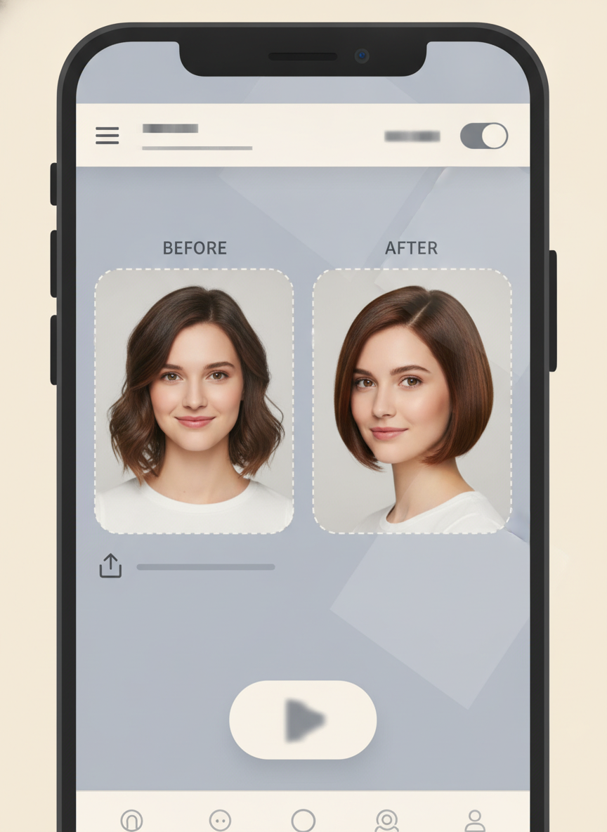 AI bob hairstyle try on preview on a selfie