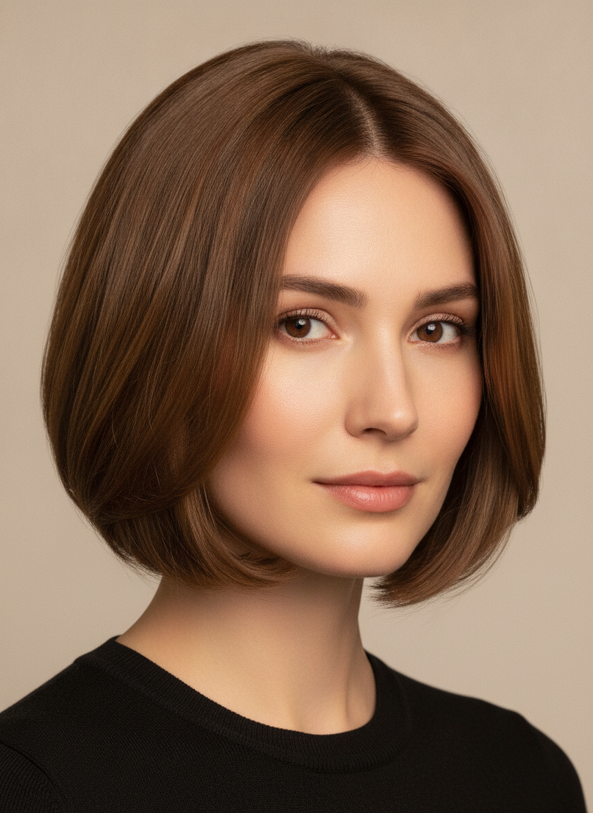 chin length bob with clean face framing shape and visible jawline