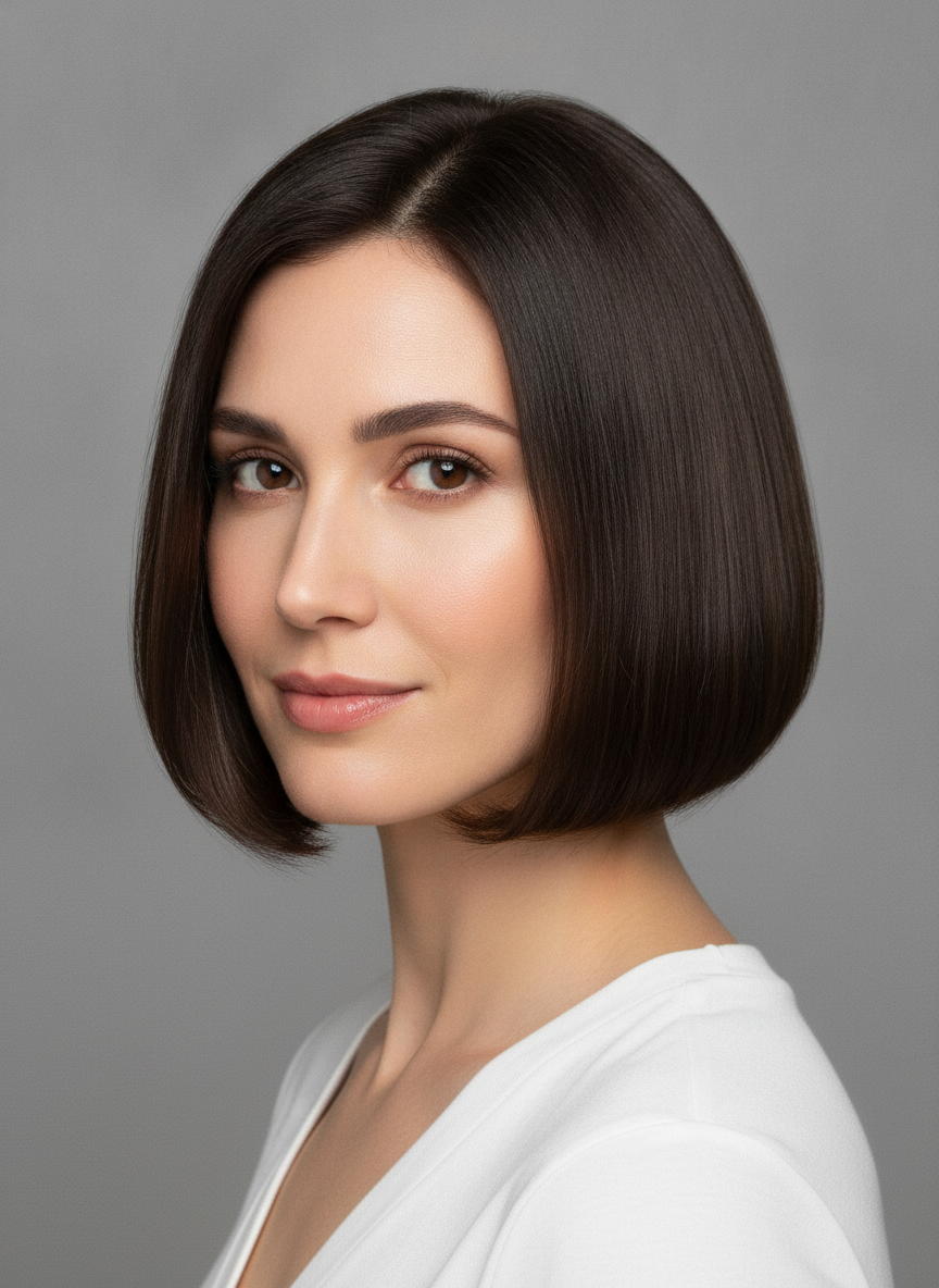 classic short bob haircut with clean rounded outline