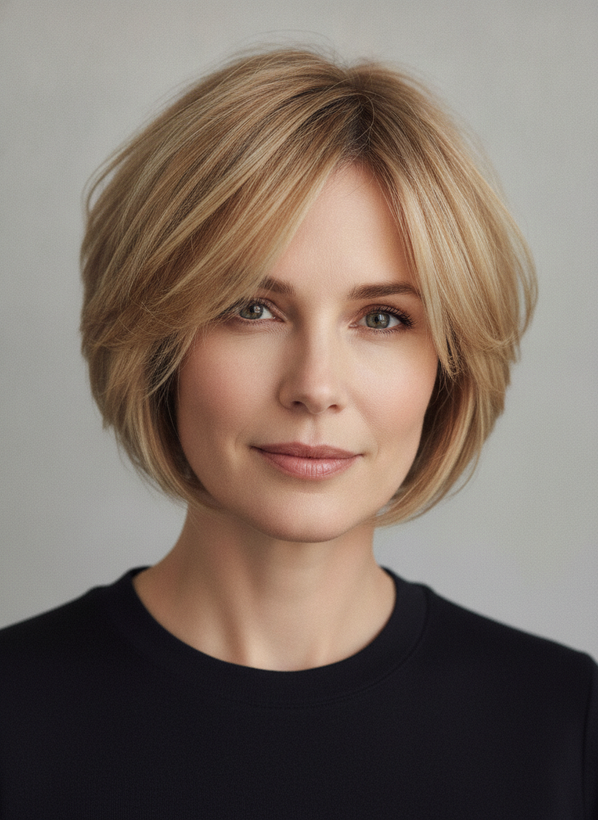 layered short bob haircut with airy movement around the face
