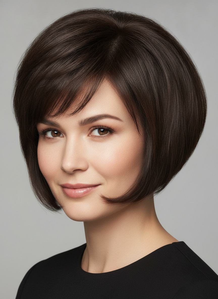 short bob for thick hair with controlled volume and internal layering