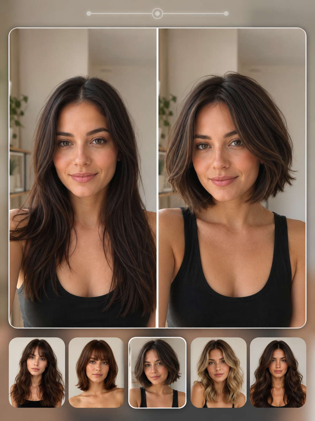 AI short layered bob try on preview on a selfie