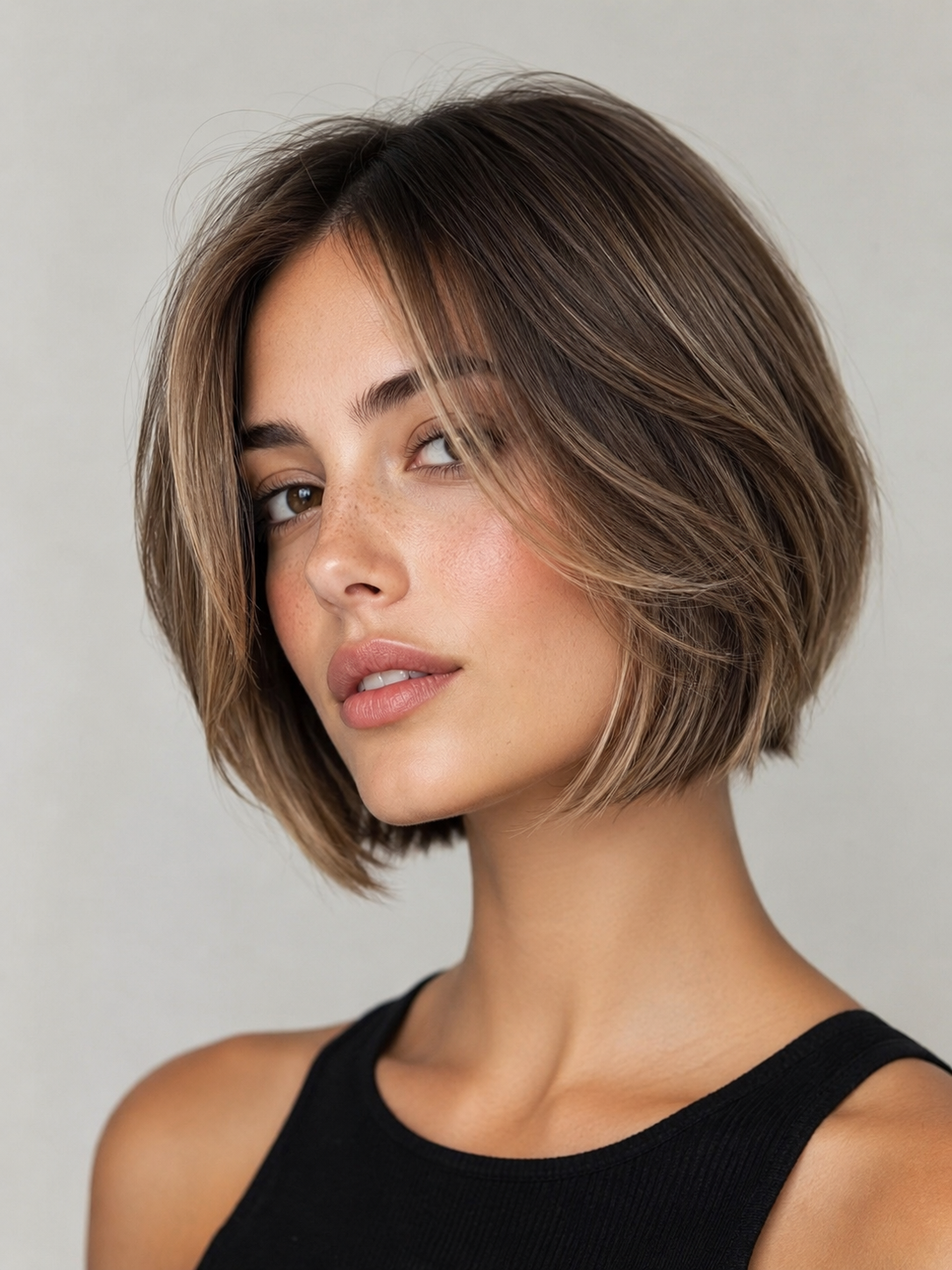 face framing layered bob with longer pieces near the cheeks