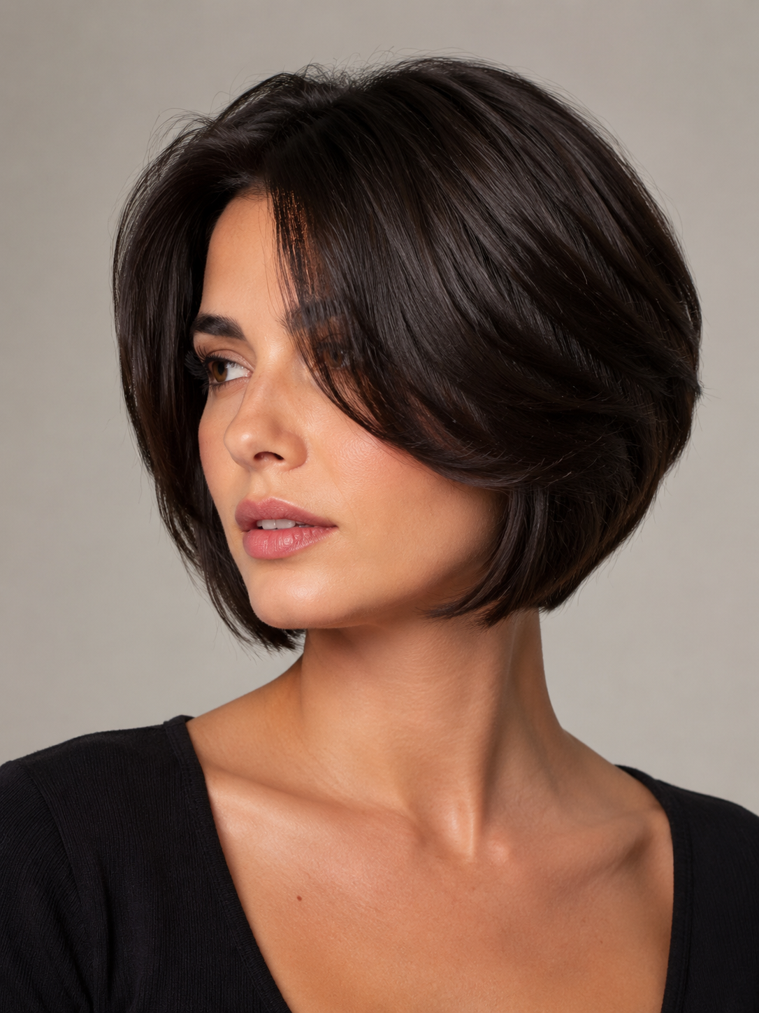 thick hair layered bob with internal weight removal and compact shape