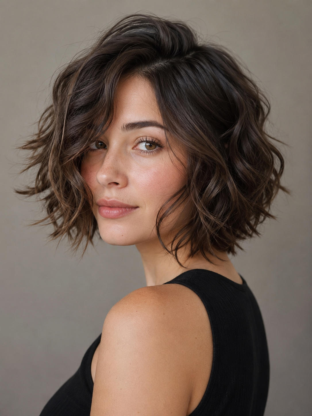 wavy short layered bob with movement through the wave pattern