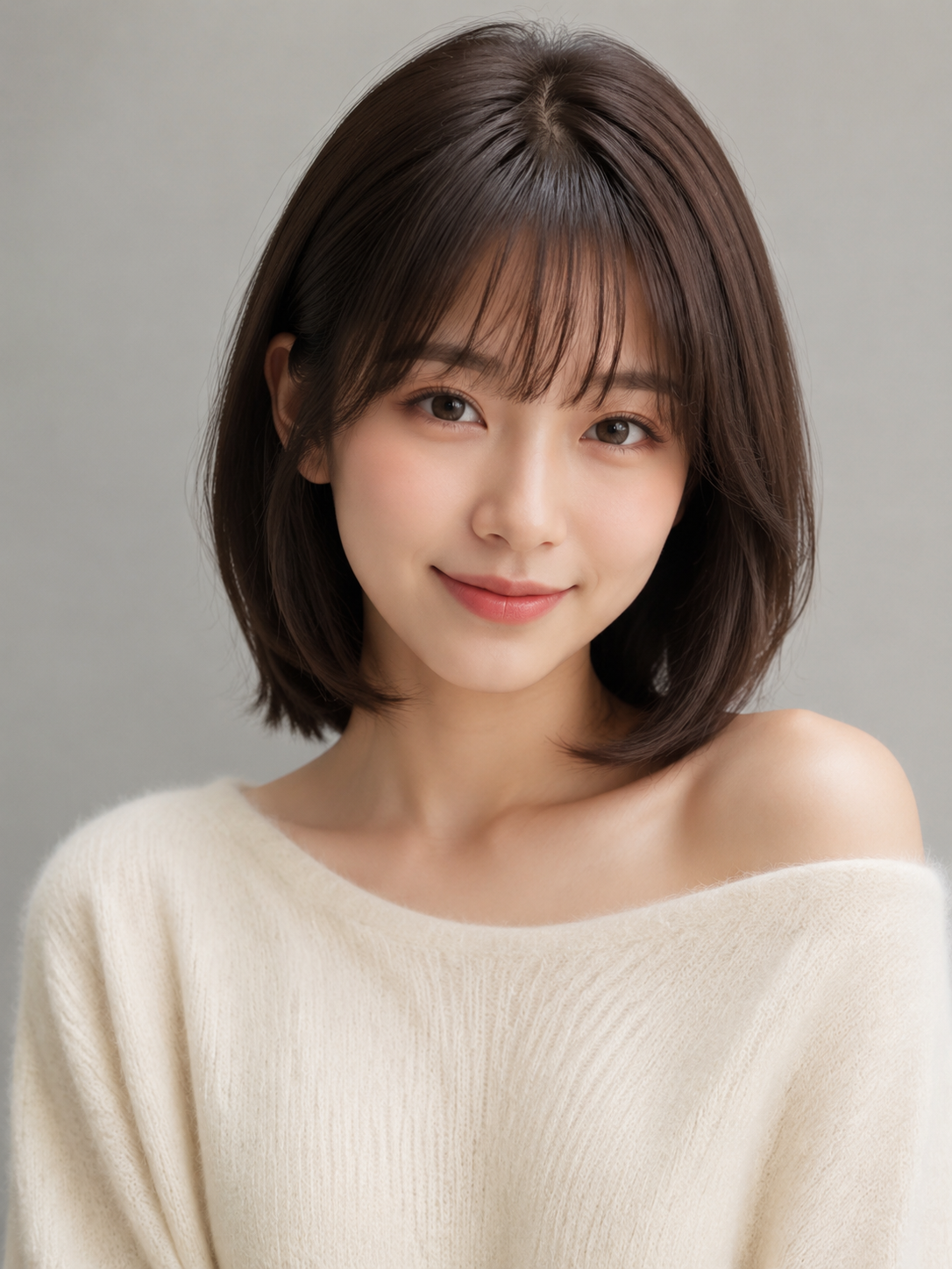 shoulder length bob with soft bangs and clean shoulder level ends