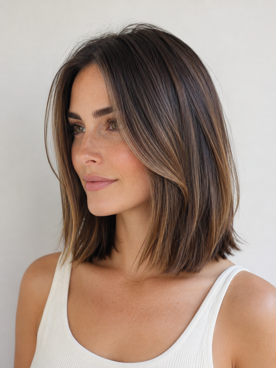 shoulder length bob hairstyle with clean shoulder-level bob shape