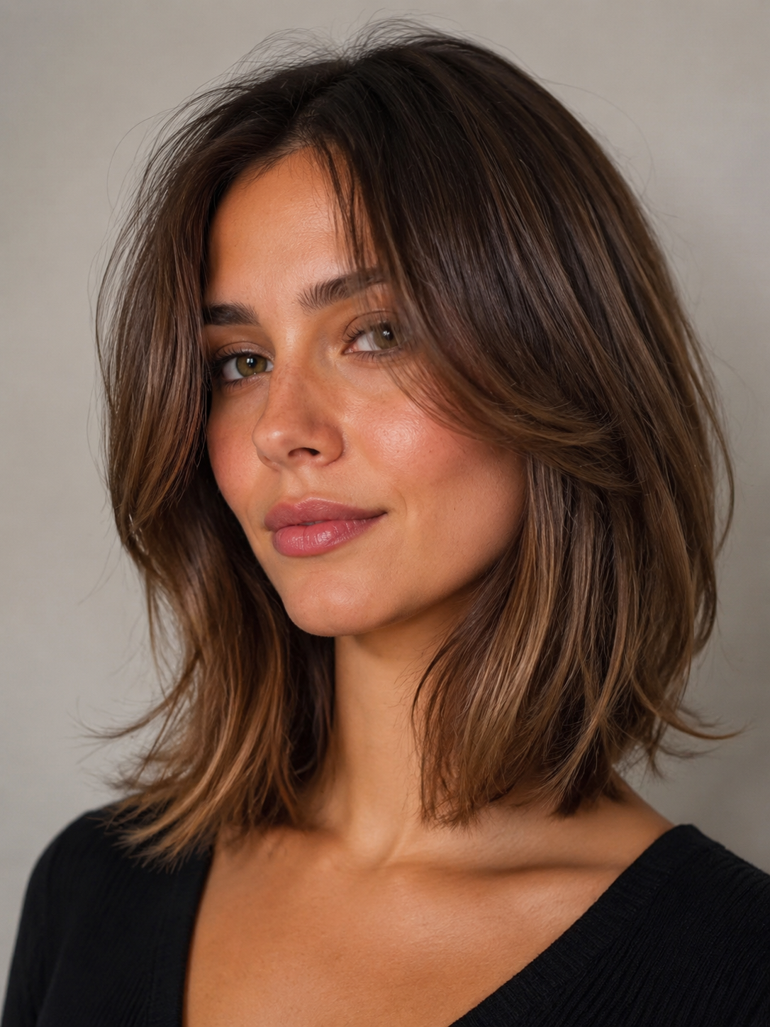 face framing shoulder bob with longer front pieces near the cheekbones