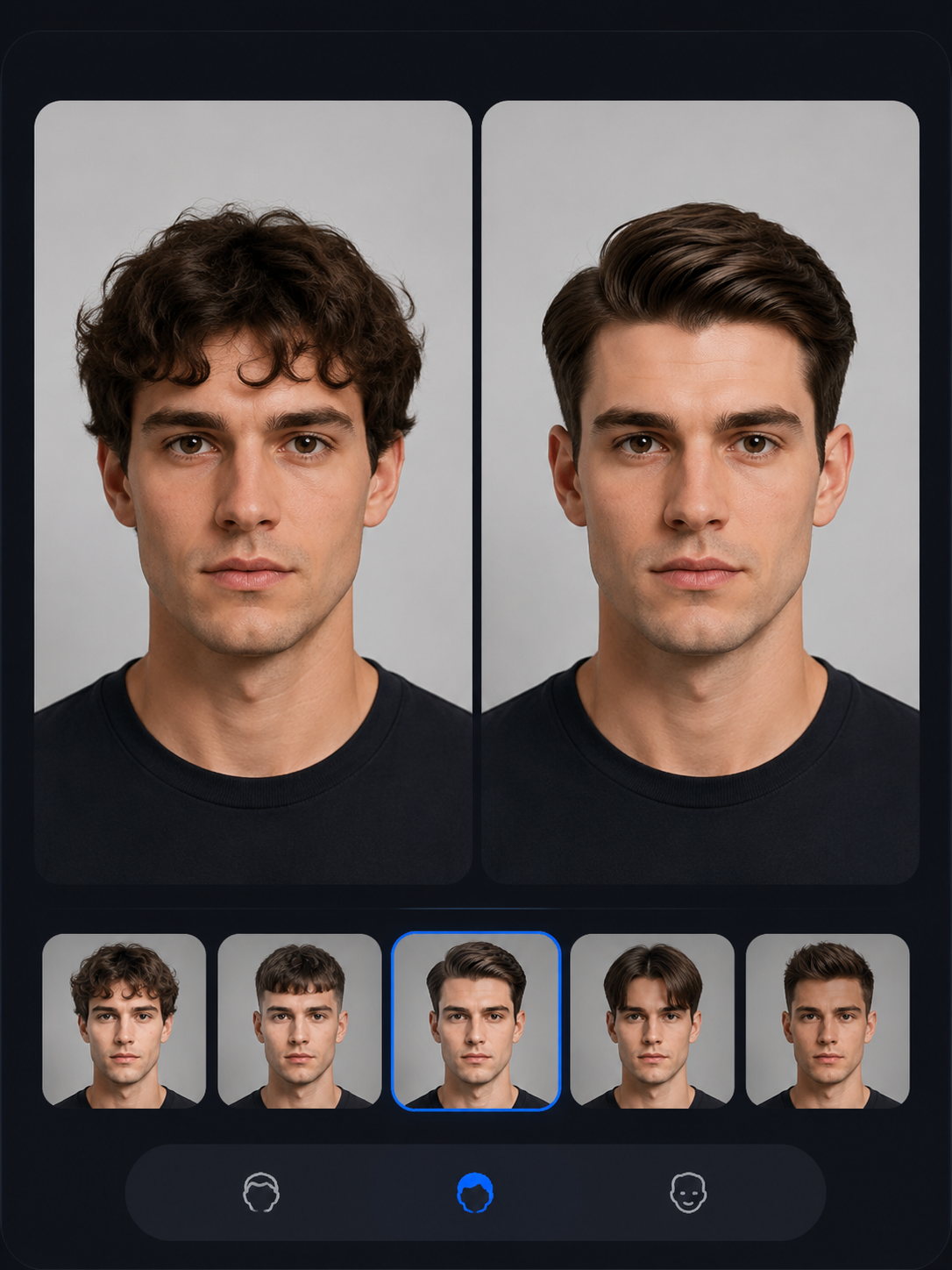 AI side part haircut try on preview