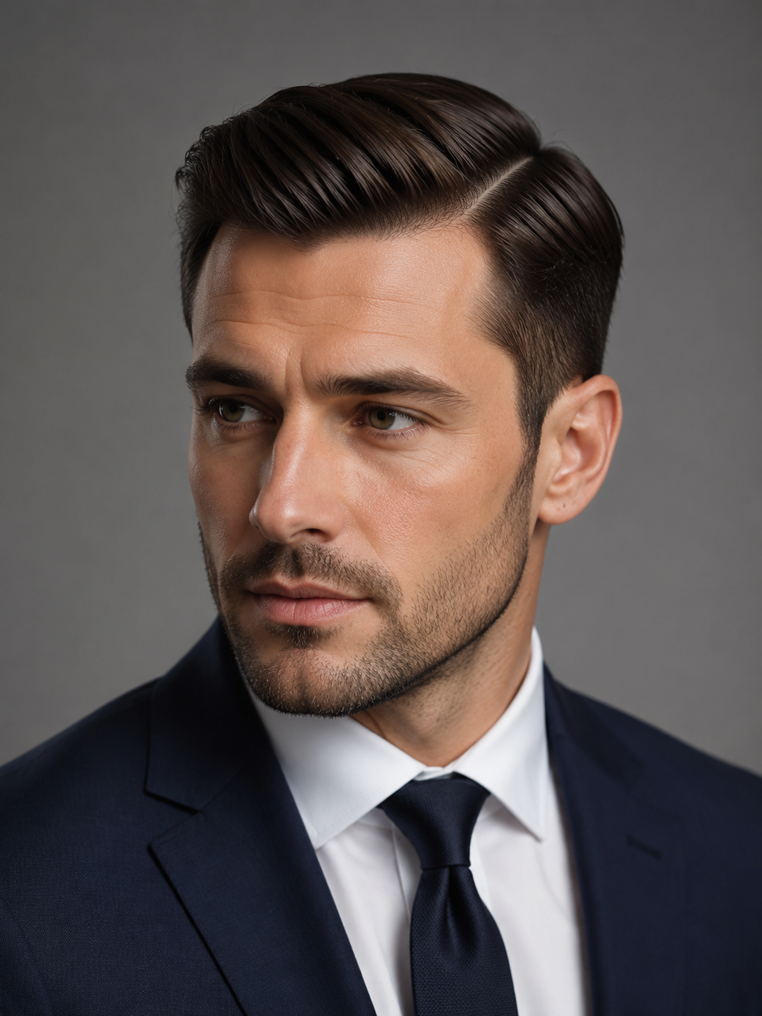 classic side part with structured top