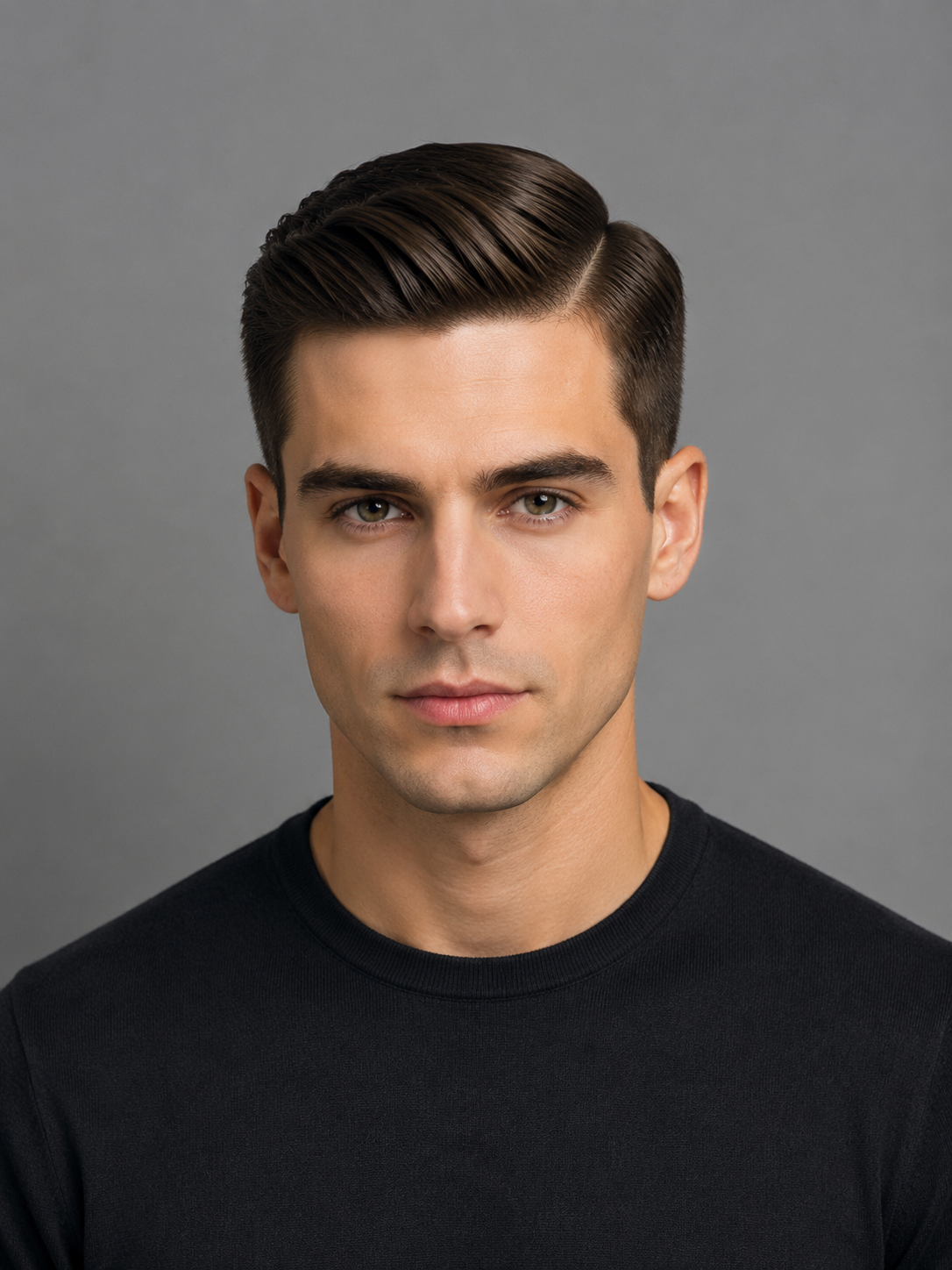 side part haircut showing part line and structured top