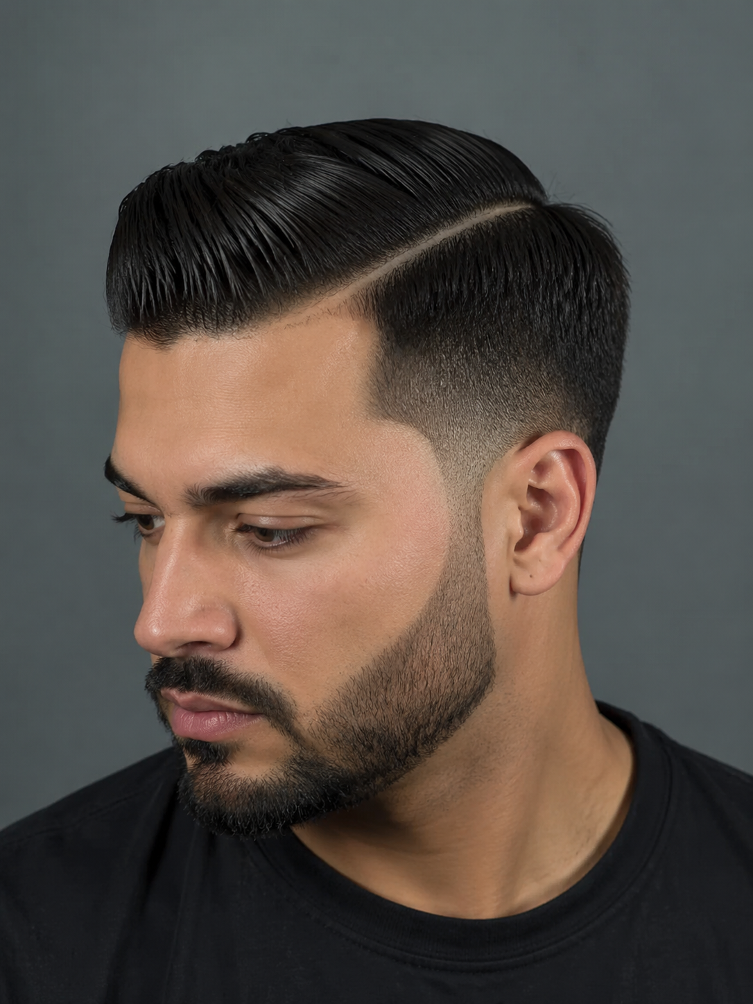 side part haircut with structured top and clean sides