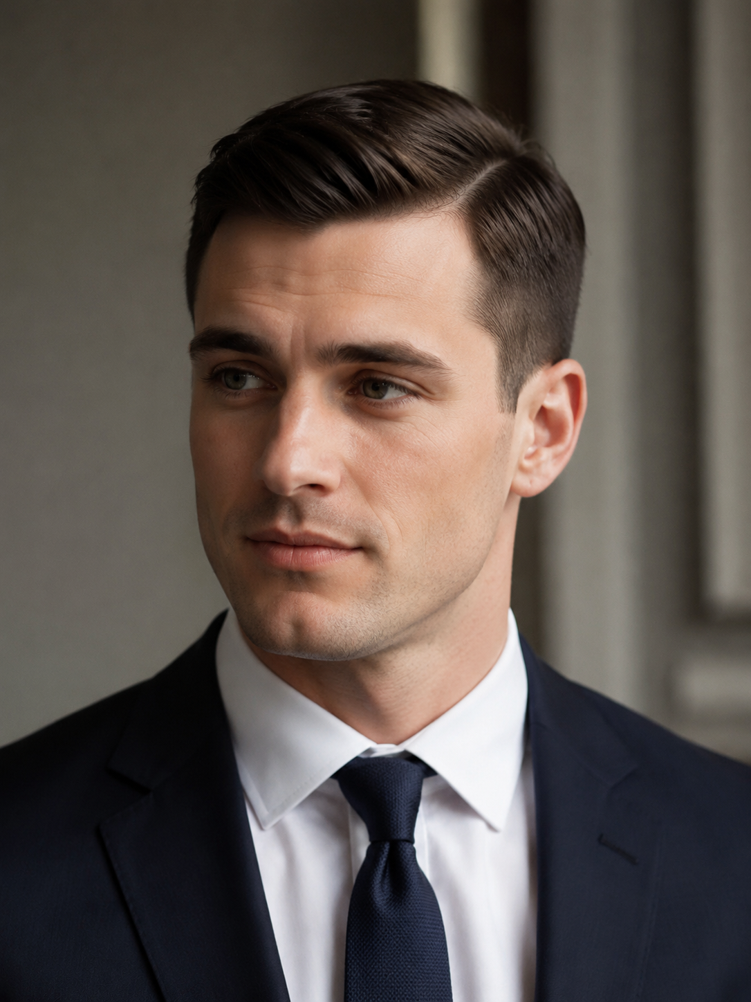 Ivy League side part with short top