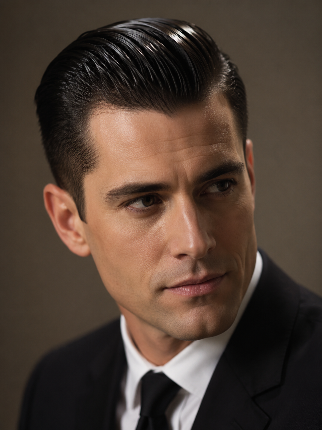 classic slicked back hair with high shine