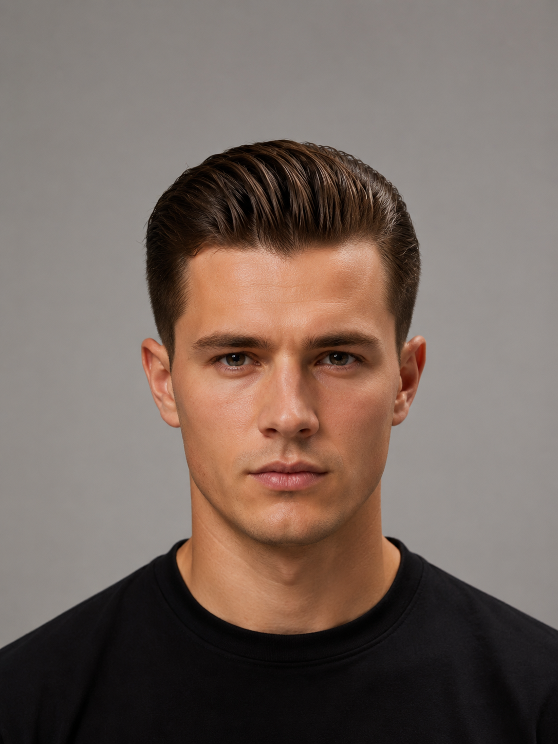 slicked back hair showing combed top and clean sides