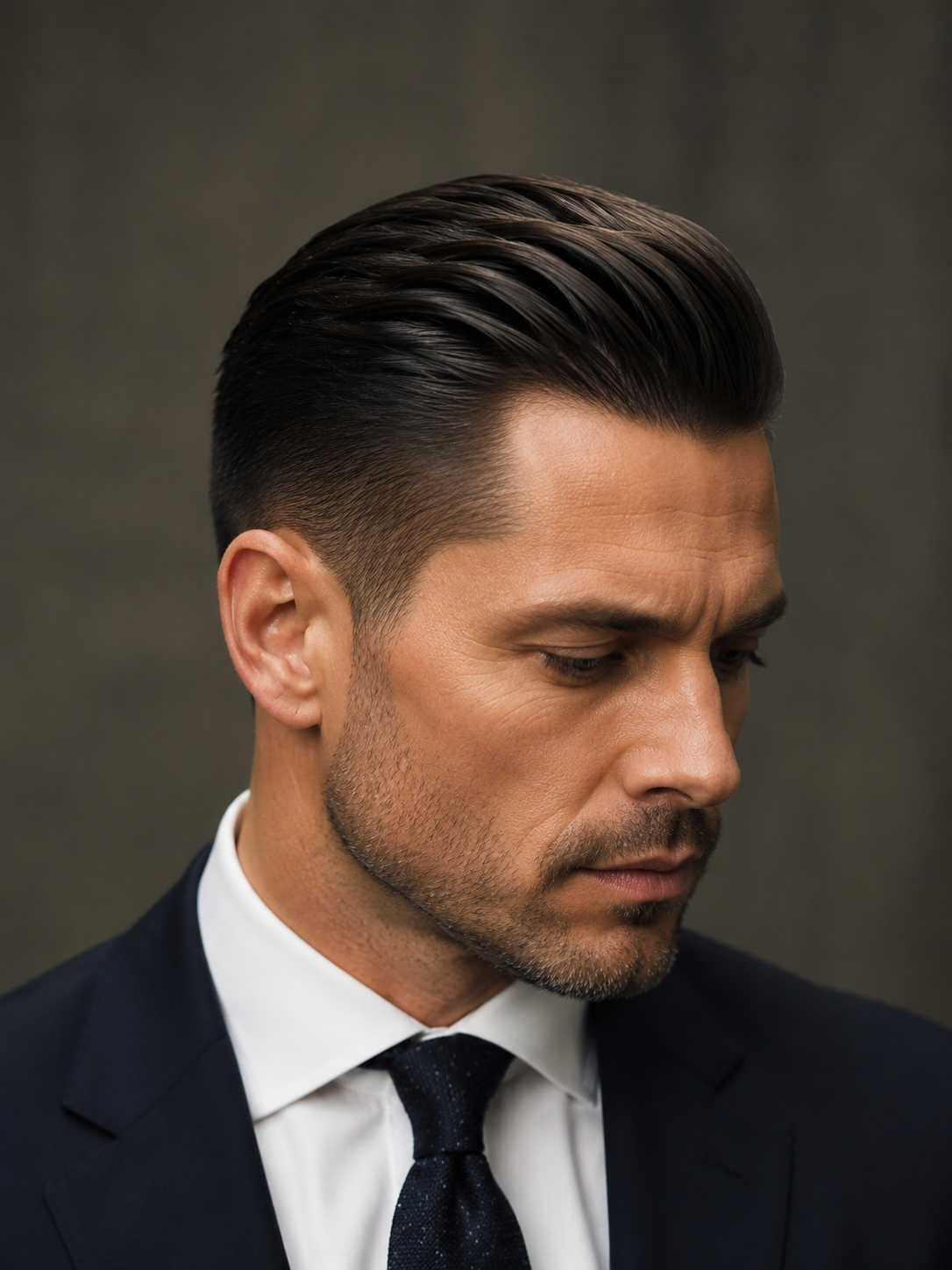 slicked back taper with clean sides