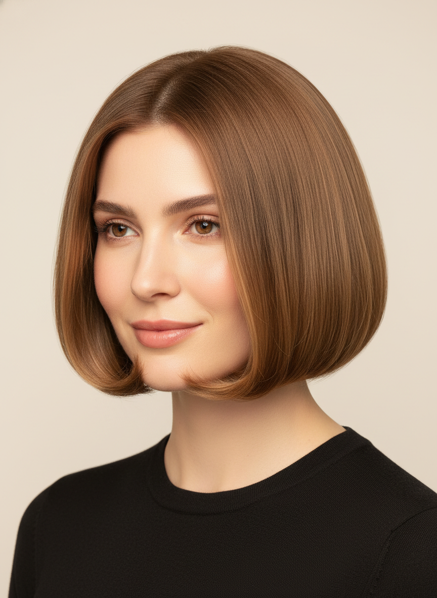 classic soft bob haircut with natural face framing shape