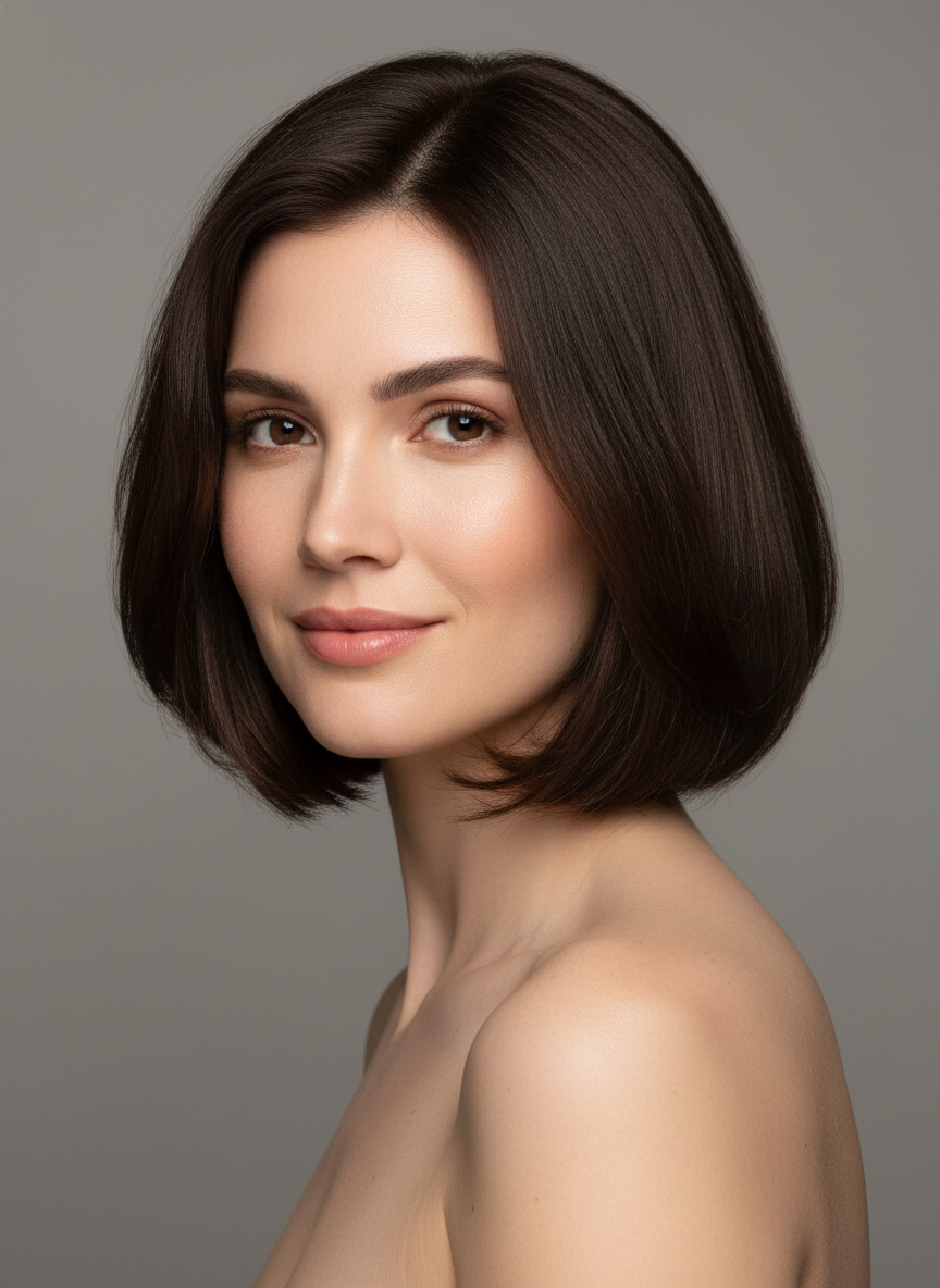 soft bob haircut with gentle face framing shape