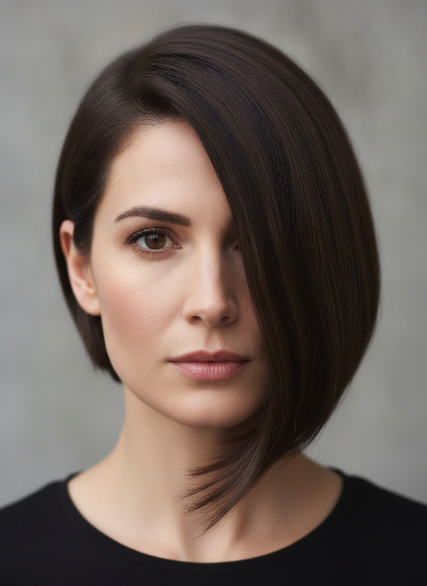 square face asymmetrical bob