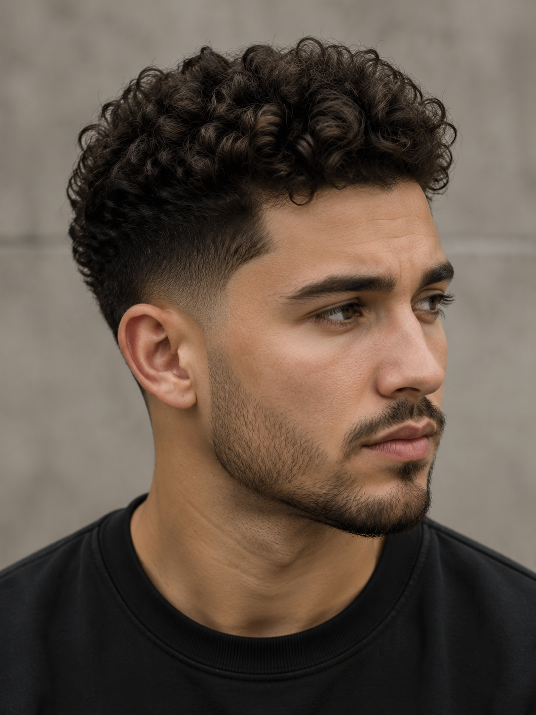 taper fade curly hair with curls on top