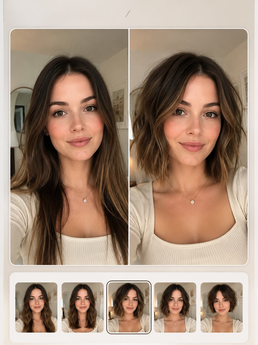 AI textured bob haircut try on preview on a selfie