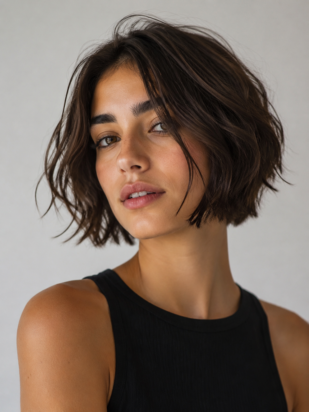 short textured bob with piecey ends and movement around the jaw