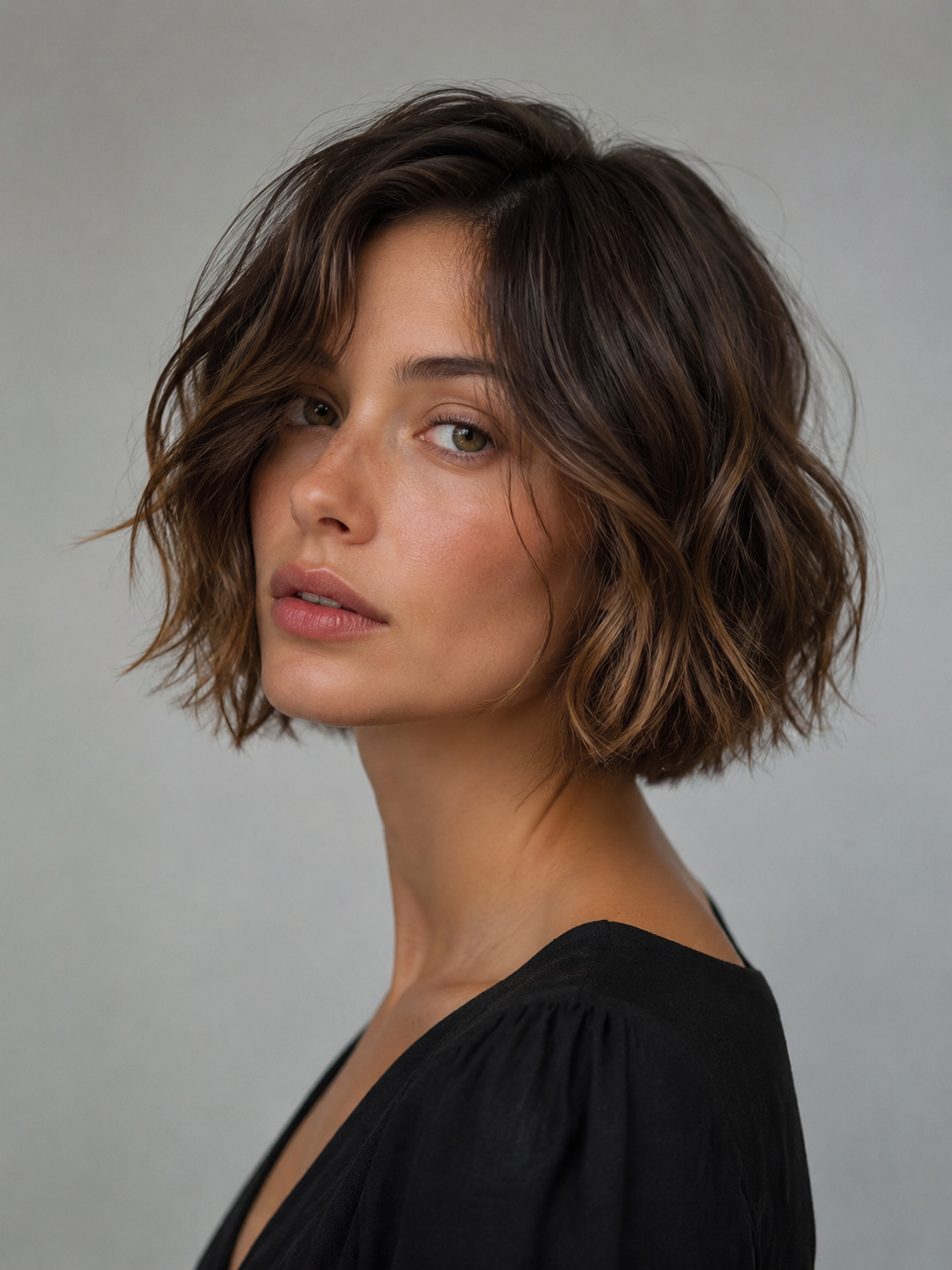 wavy textured bob with soft natural waves and piecey ends